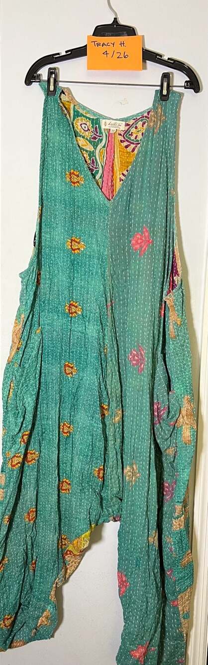 Kantha Bae Teal Bird Print Erin Jumpsuit Free Size